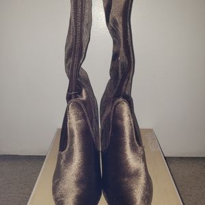 Tan Suede Thigh High Heeled Boots